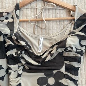 Lucy in the Sky Black and Cream Floral Mini Dress